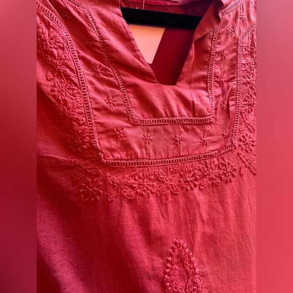 Vintage Cotton Embroidered Terracotta Tunic - Picture 4 of 15